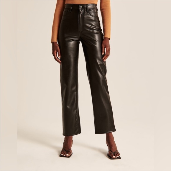 NWT Abercrombie & Fitch Vegan Leather Ankle Straight Pants - Picture 4 of 5